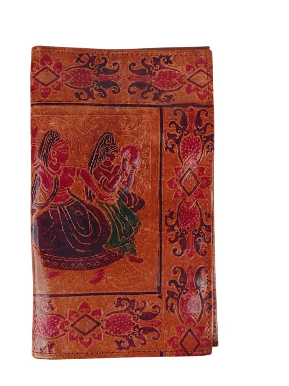 Vintage Handcrafted Leather Wallet With Traditional Indian Native Folk Purse